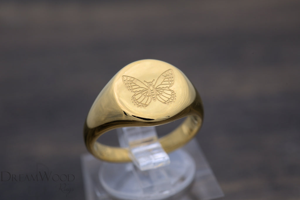 Gold Engraved Butterfly Band - Dreamwood Rings - DreamWood Custom