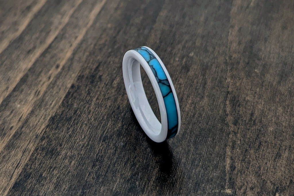 Turquoise Stone and White Ceramic Ring - DreamWood Custom