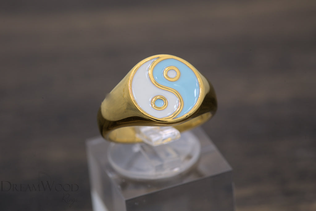 Teal Yin Yang Harmony Ring - Dreamwood Rings - DreamWood Custom