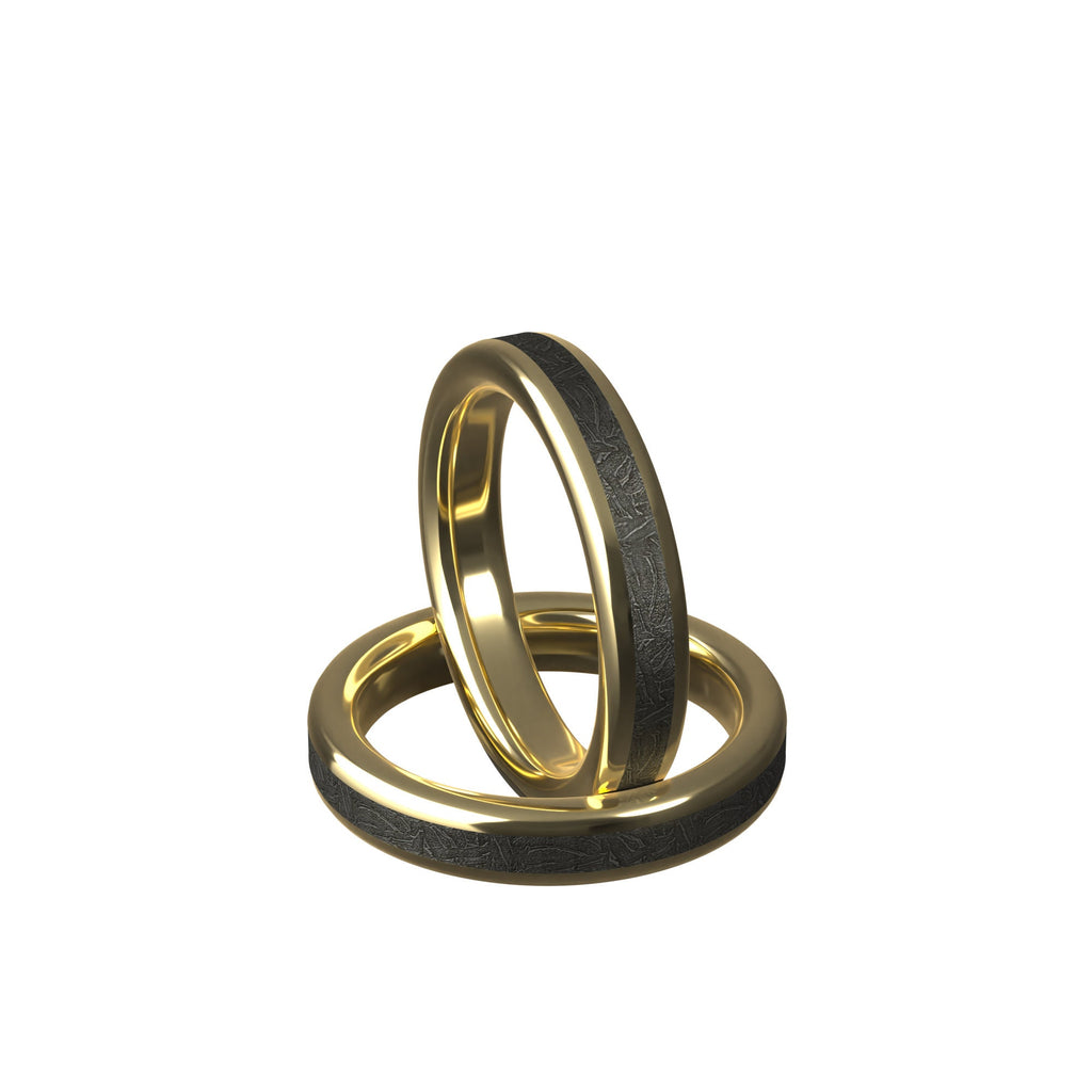Women's meteorite yellow gold ring- solid gold women's meteorite ring 18k