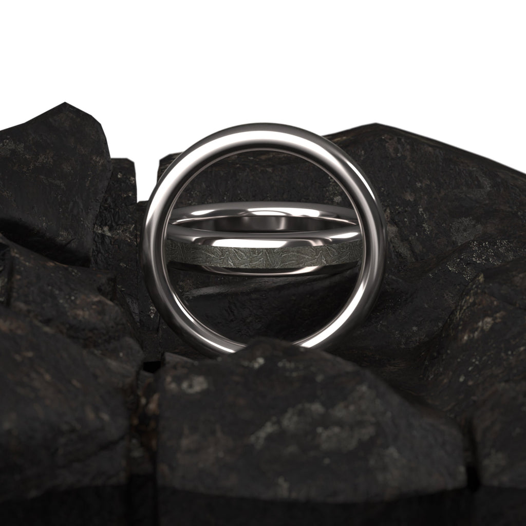 Women's meteorite white gold ring- solid gold women's meteorite ring
