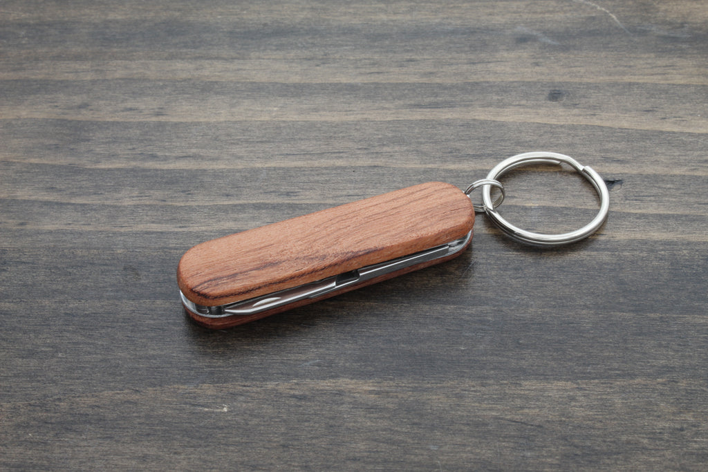 Engraved Wooden 3-Function Pocket Knife with Keychain - A Practical and Personalized Groomsmen Gift - DreamWood Custom