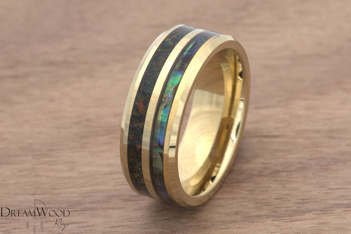 Custom men’s and women’s wedding band by Dream Wood Rings