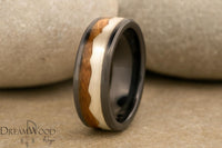 Black Ceramic Men's Ring – JD Whiskey Barrel, Silver Mountain Inlay