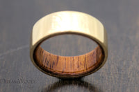 14k Gold Wedding Band with Koa Wood Inlay, Elegant 8mm Handcrafted Ring