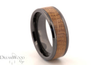 Black Ceramic Ring with Jack Daniels Whiskey Barrel Inlay – 8mm Men’s Wedding Band