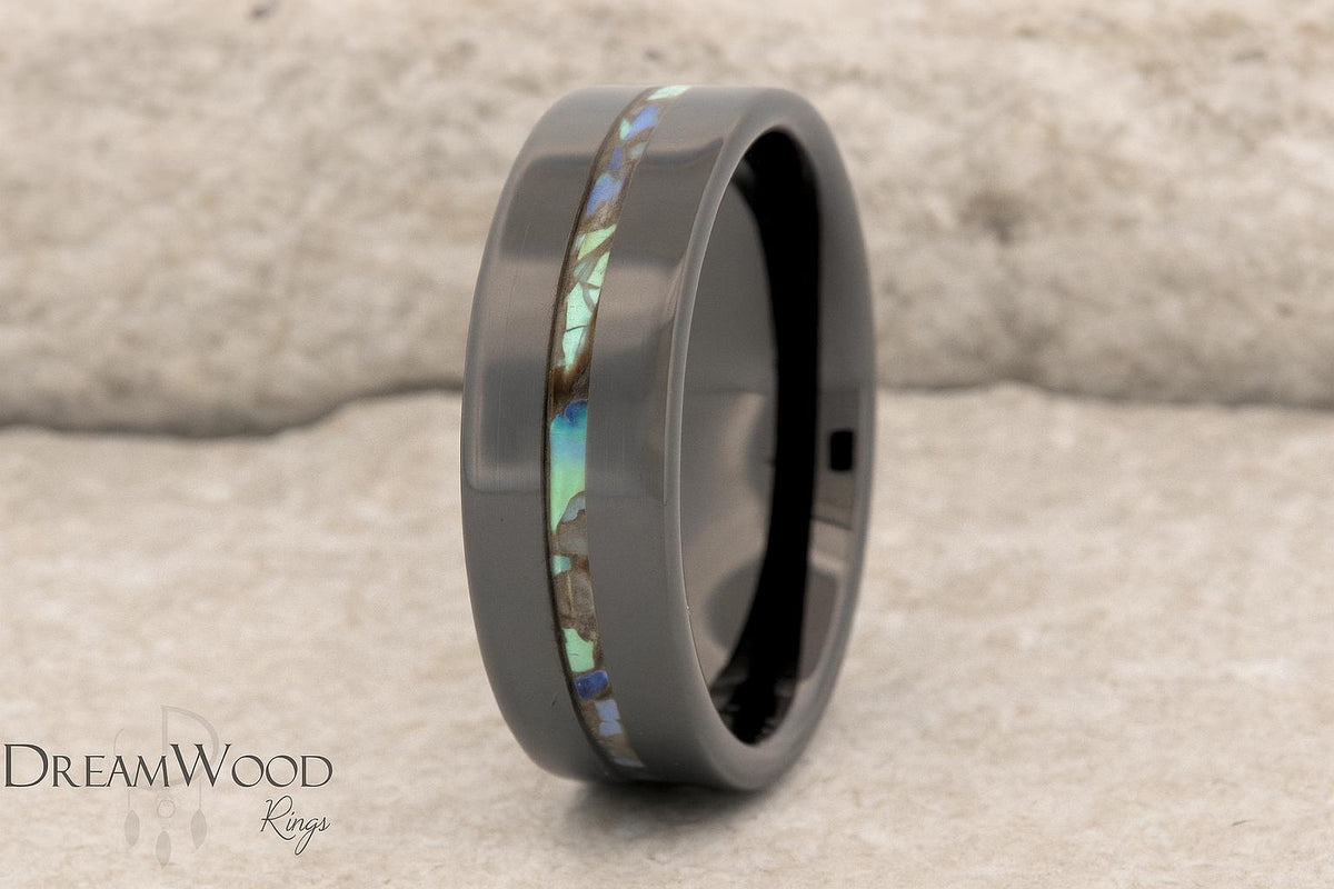 Ceramic Ring with Abalone Inlay in 8mm width