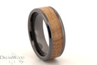 Black Ceramic Ring with Jack Daniels Whiskey Barrel Inlay – 8mm Men’s Wedding Band
