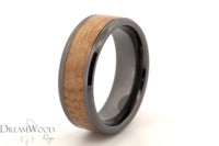 Black Ceramic Ring with Jack Daniels Whiskey Barrel Inlay – 8mm Men’s Wedding Band