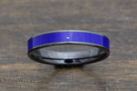 The Stellar Elegance - Black Ceramic Ring with Lapis Inlay - DreamWood Custom