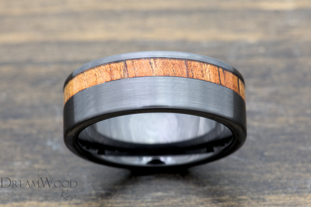 Black Ceramic and Koa Wood ring
