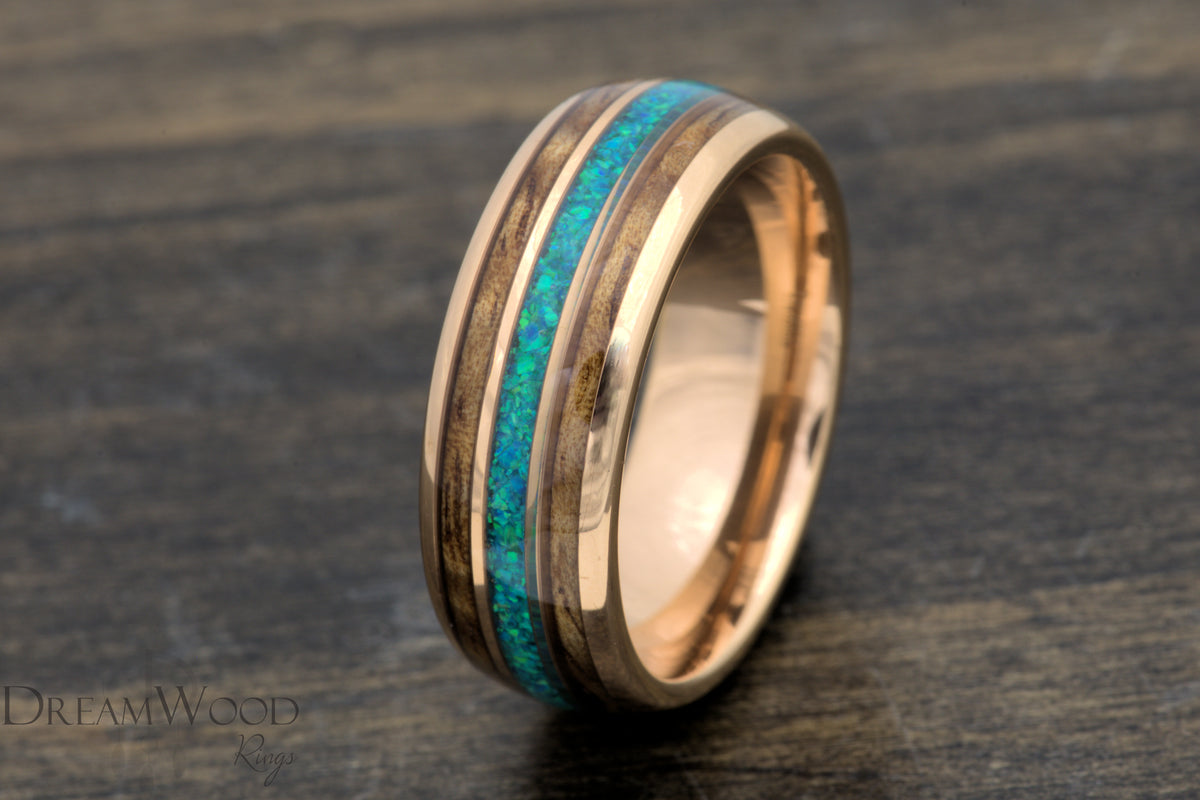 Custom men’s and women’s wedding band by Dream Wood Rings