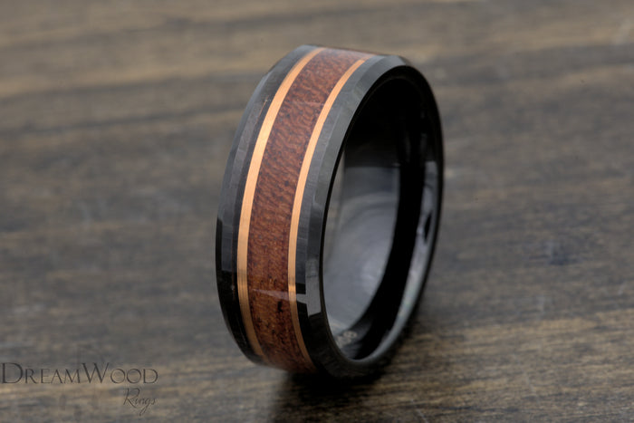 Custom men’s and women’s wedding band by Dream Wood Rings