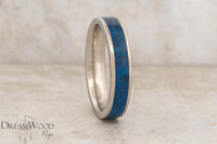 Titanium Ring with Dark Blue Opal Inlay • 4 mm Thin Band