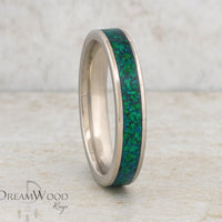 Titanium Ring with Green Opal Inlay • 4 mm Thin Band