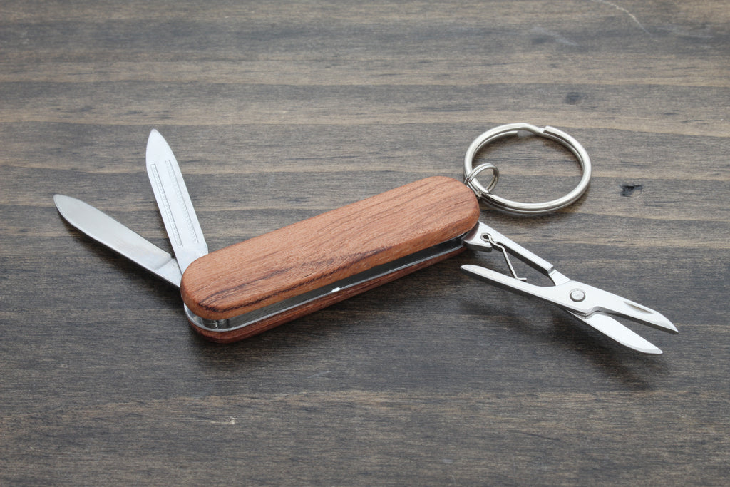 Engraved Wooden 3-Function Pocket Knife with Keychain - A Practical and Personalized Groomsmen Gift