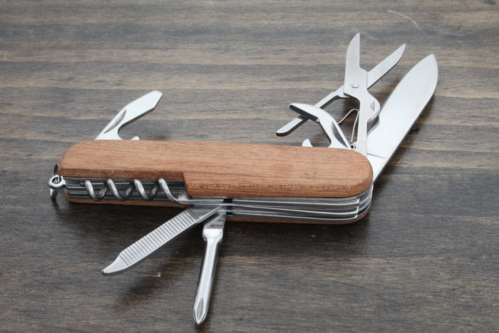 Engraved Wooden 8-Function Multi-Tool Pocket Knife - A Versatile Groomsmen Gift for Every Adventure - DreamWood Custom