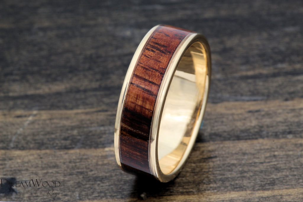 14k Gold Ring with Koa Wood Inlay