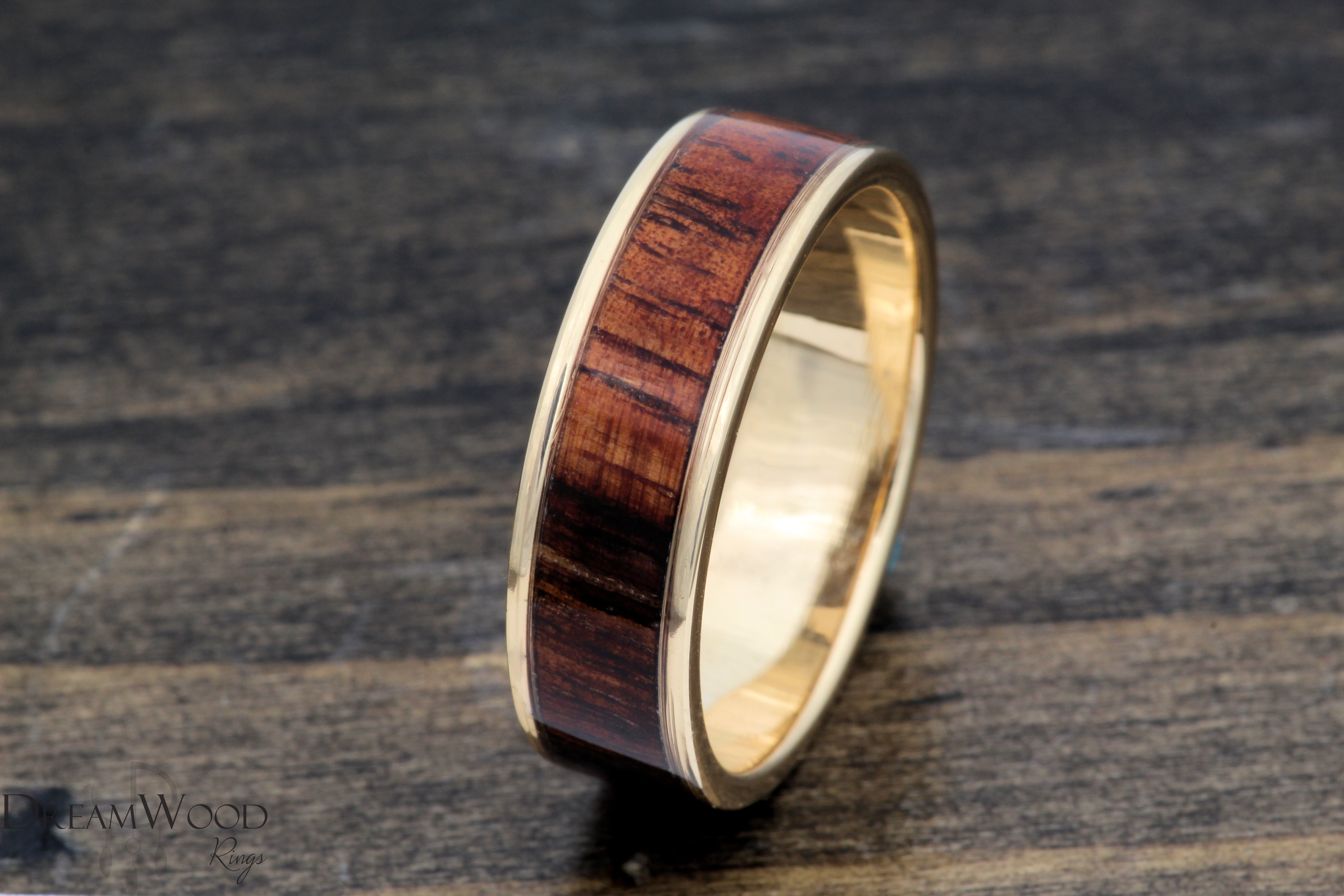 Gold ring with wood inlay sale