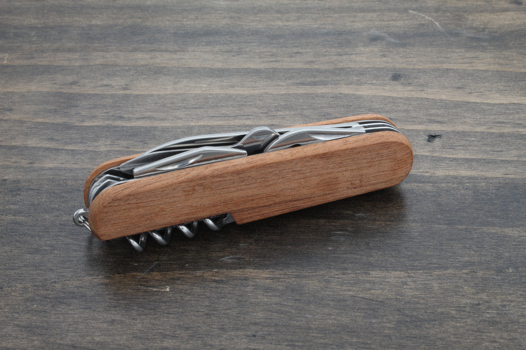 Engraved Wooden 8-Function Multi-Tool Pocket Knife - A Versatile Groomsmen Gift for Every Adventure