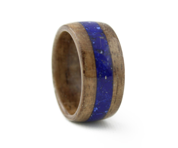 Walnut Ring with Lapis Lazuli Inlay