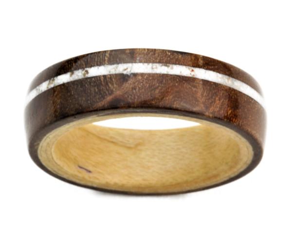 Walnut Bentwood Ring with Maple Inner Band and Crushed Howlite Inlay - DreamWood Custom
