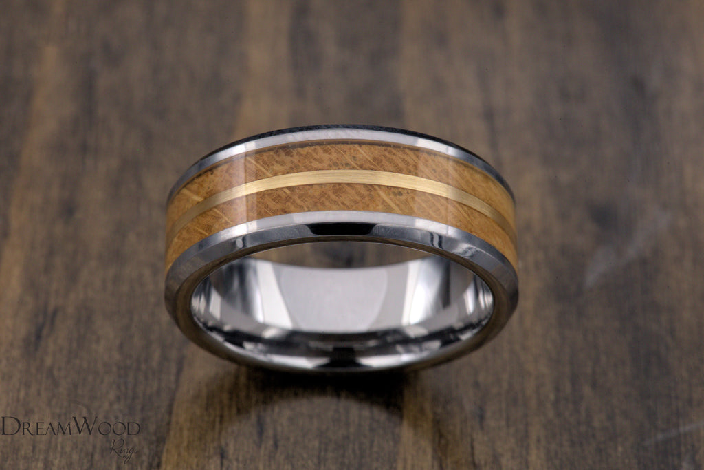 Whiskey Barrel Wood Ring with 14k Gold Inlay