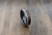 The Mystic Reverie - Black Ceramic & Walnut Wood Ring with Howlite Inlay - DreamWood Custom