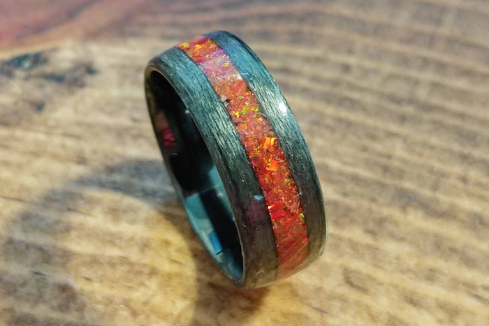 Black Ceramic Core, Grey Bird's Eye Maple, & Red Opal - DreamWood Custom