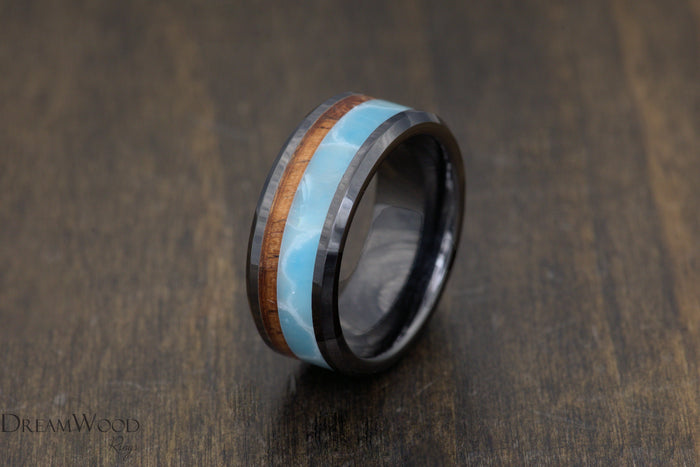 Custom men’s and women’s wedding band by Dream Wood Rings