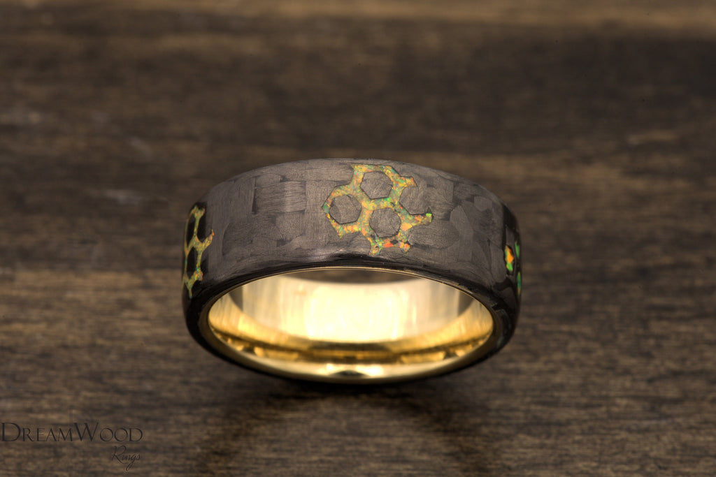 Tungsten and Carbon Fiber | Honeycomb scattered design | Gold Opal