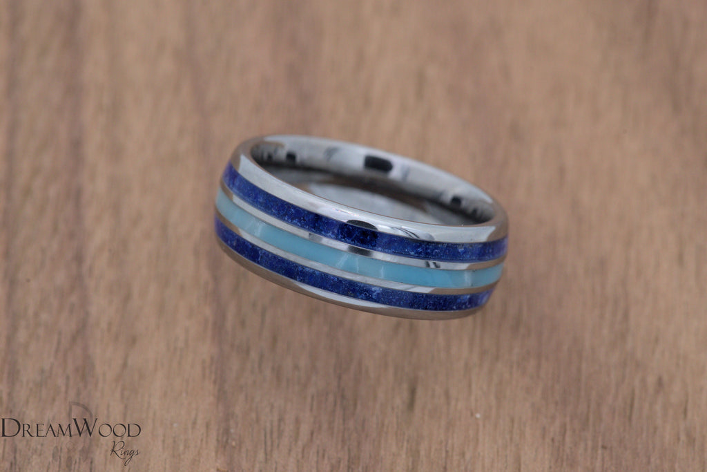 Larimar ring | Lapis ring | Tungsten wedding band | 8mm ring - DreamWood Custom
