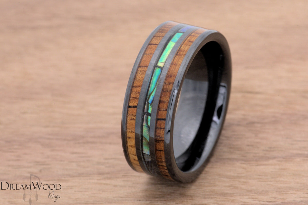 Custom men’s and women’s wedding band by Dream Wood Rings