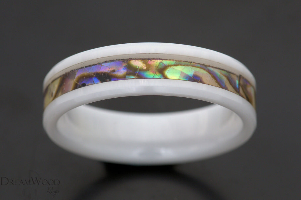Abalone Shell Ring - Ceramic Wedding Band - DreamWood Custom