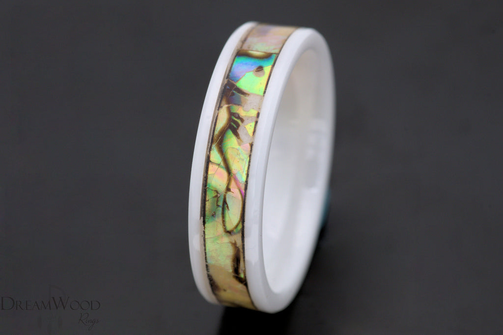 Cream Abalone Shell Ring - Ceramic Wedding Band